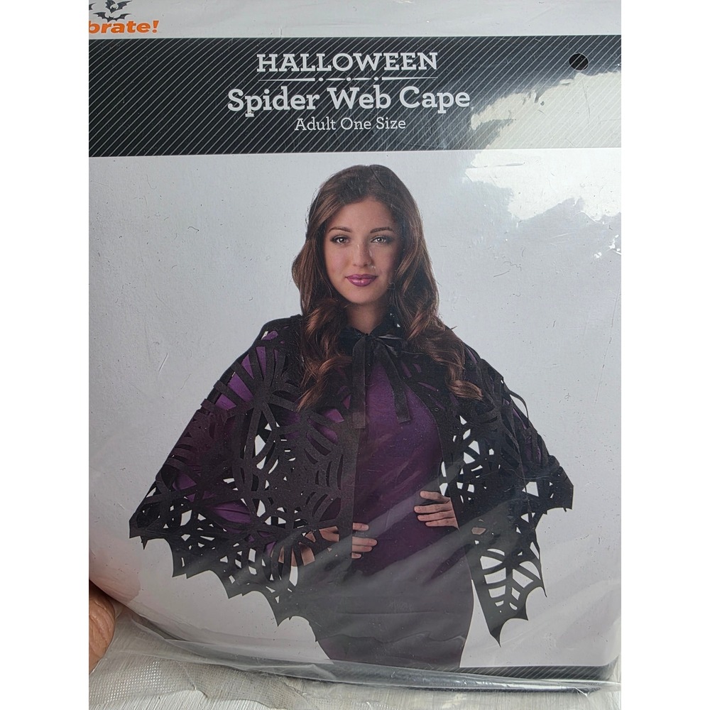 Way to Celebrate Halloween Spider Web Cape Black Adult One Size Goth Grunge NEW